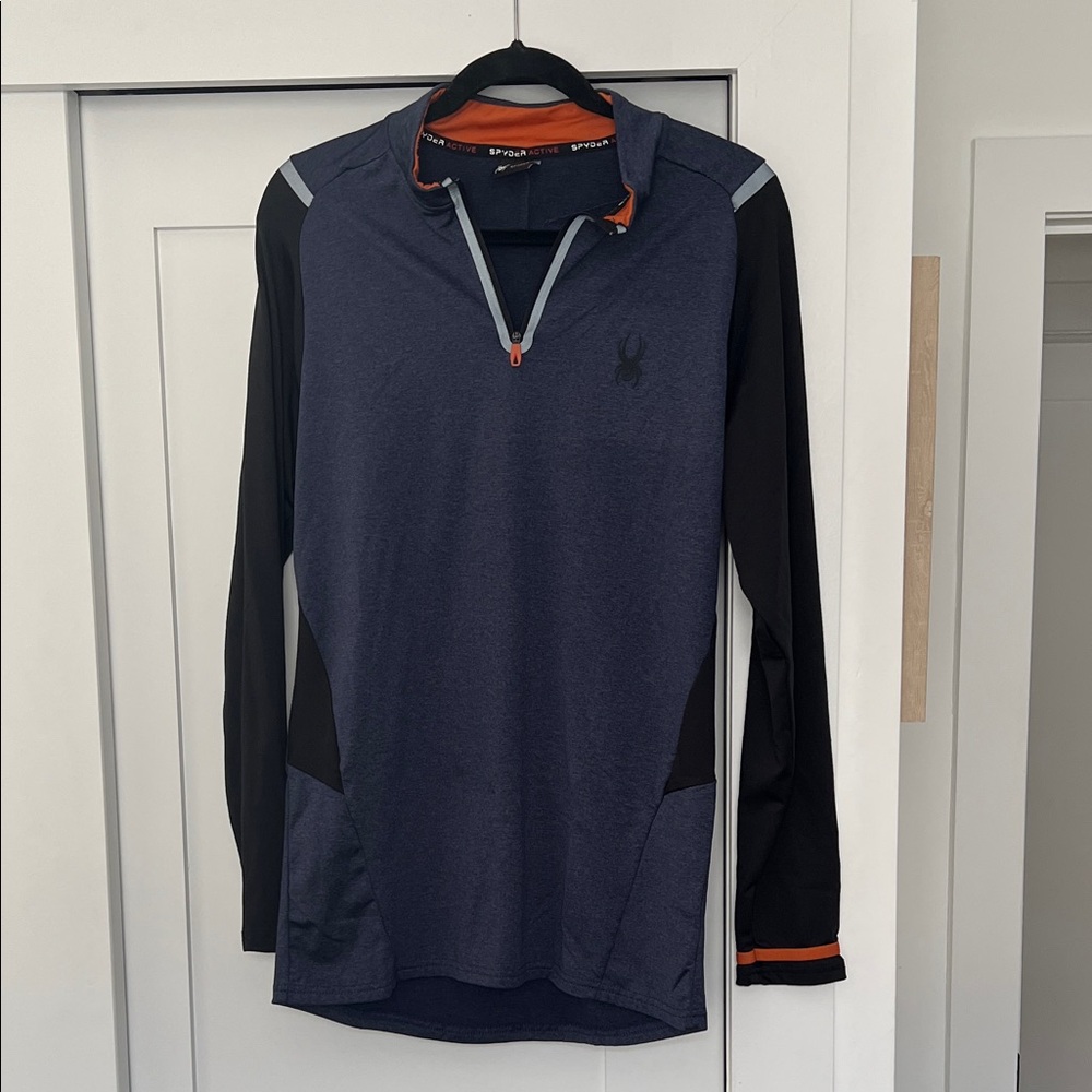 Spyder Long-Sleeve Quarter-Zip Pullover - Navy, Black & Orange
